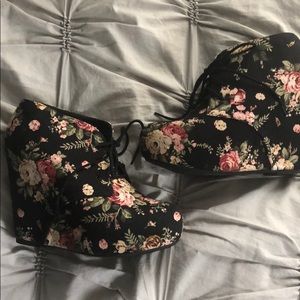 Floral wedge booties